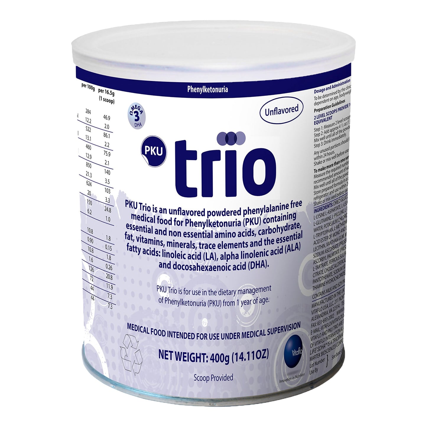 PKU, TRIO UNFLAVORED 400G (6/CS)