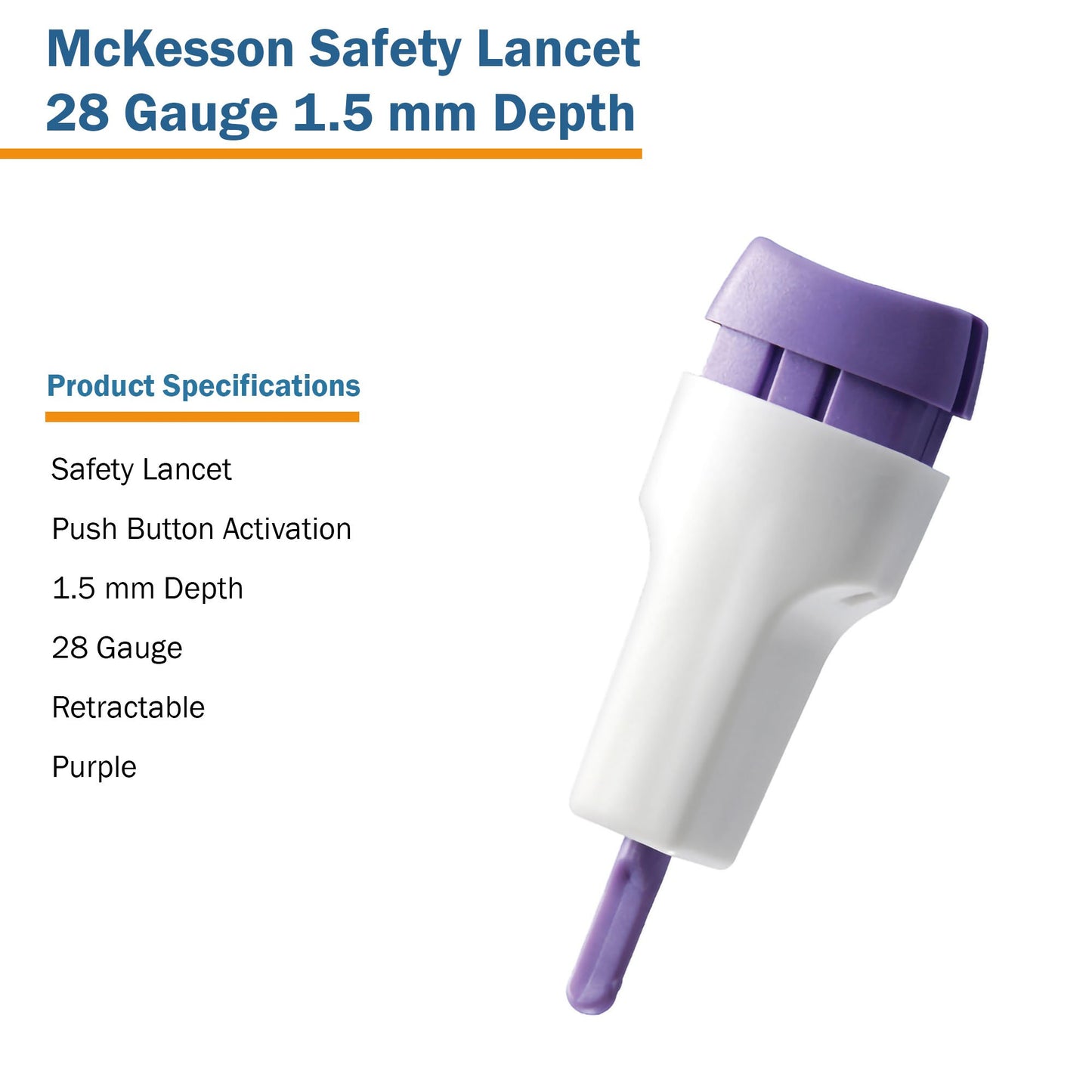 LANCET, SAFETY PUSH-BUTTON 28GNDL 1.5MM LF PUR (100/BX 20BX)