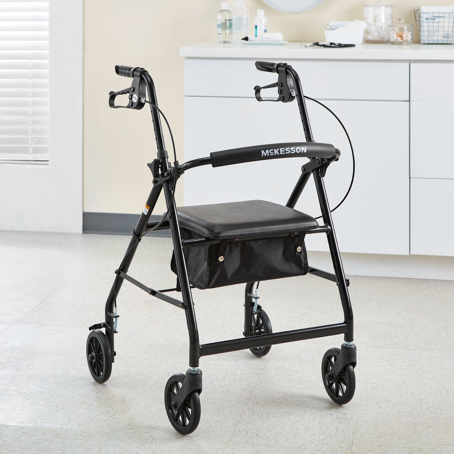 WALKER, ROLLATOR LTWT FOLDING ALUM W/6" WHLS BLK 300LB