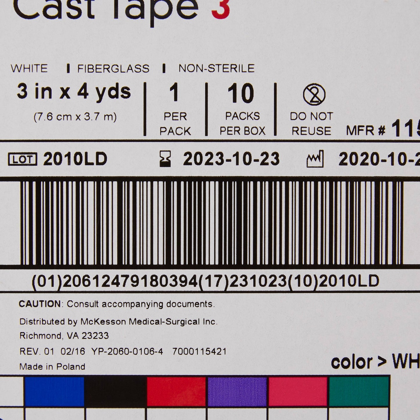 TAPE, CAST WHT LF 3"X4YDS (10RL/BX)