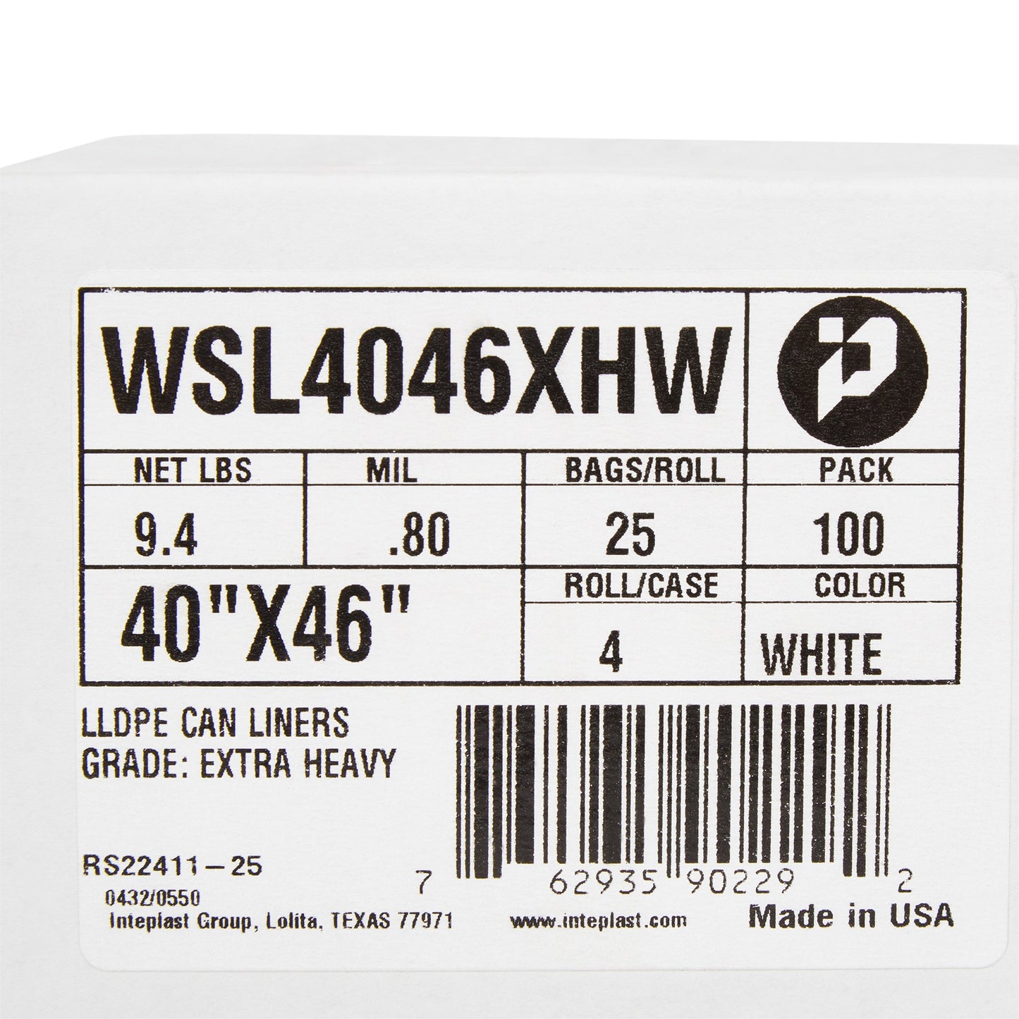 LINER, CAN WHT 0.90MIL 40"X46"40-45GL (100/CS)