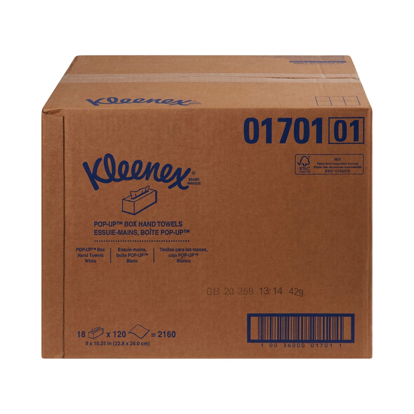 TOWEL, KLEENEX PREM POP-UP WHT1PLY (120/BX 18BX/C KIMCON