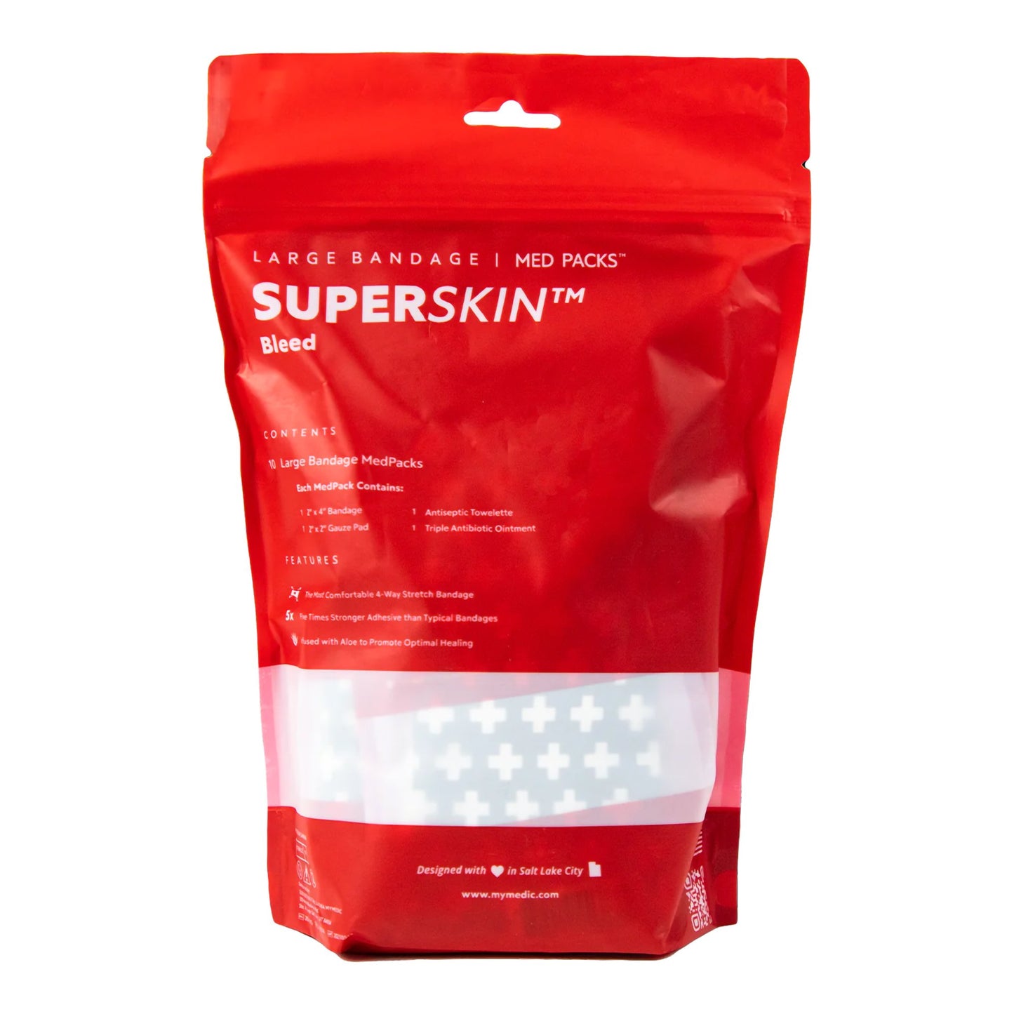 FIRST AID KIT, SUPERSKIN BANDAGE MEDPACK ASTD COLORS LG 10PK