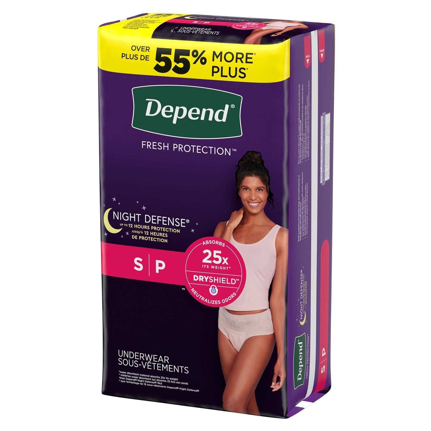 UNDERWEAR, INCONT DEPEND OVRNIGHT BLUSH FML SM (16/PK 4PK/CS