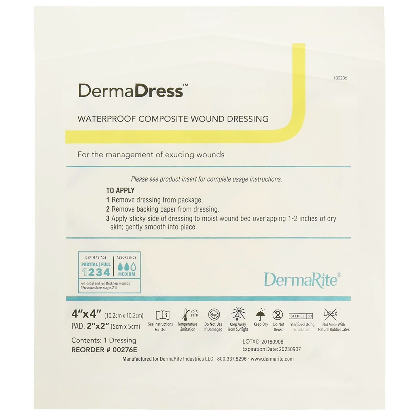 DRESSING, DERMADRESS 4"X4" (10/BX)