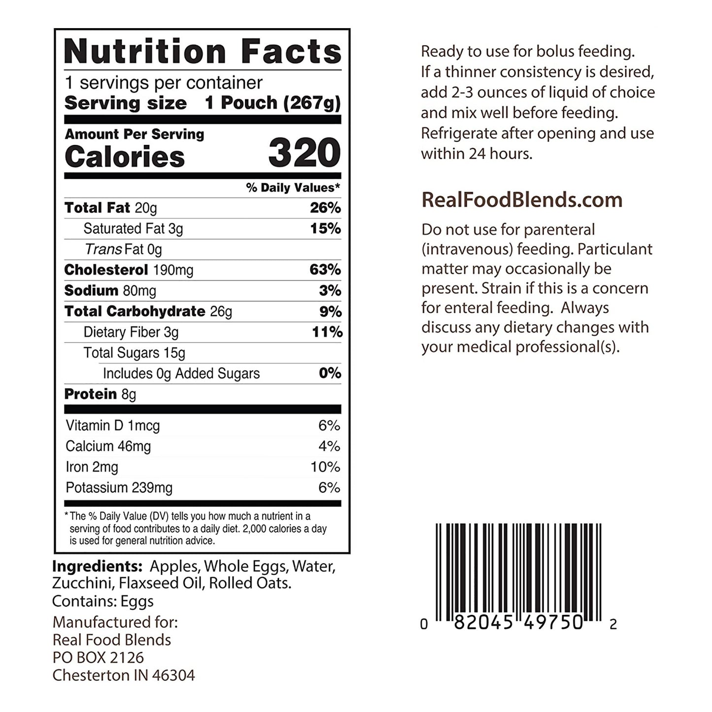 ENTERAL FEEDING, EGGS /APPLES & OATS (12/CS)