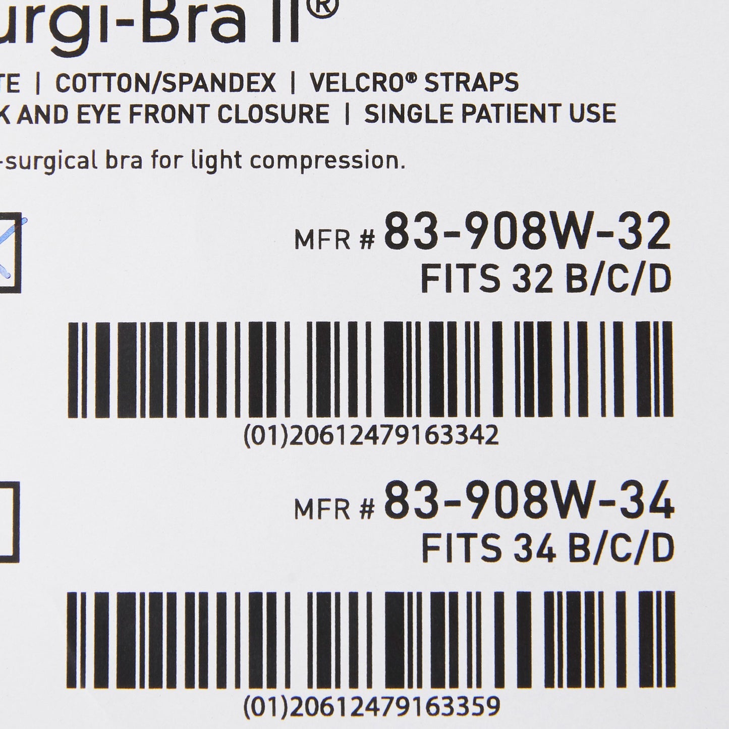 SUPPORT, SURGI-BRA II BREAST COTTON WHT LF 32B/C/D