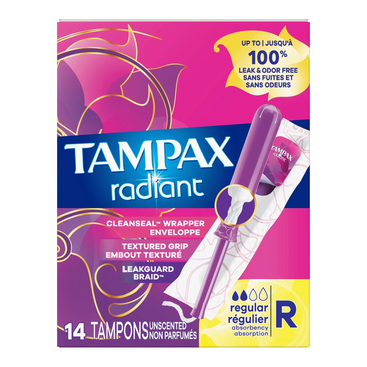 TAMPON, TAMPAX RADIANT APPL REG UNSCNTD (14/BX)