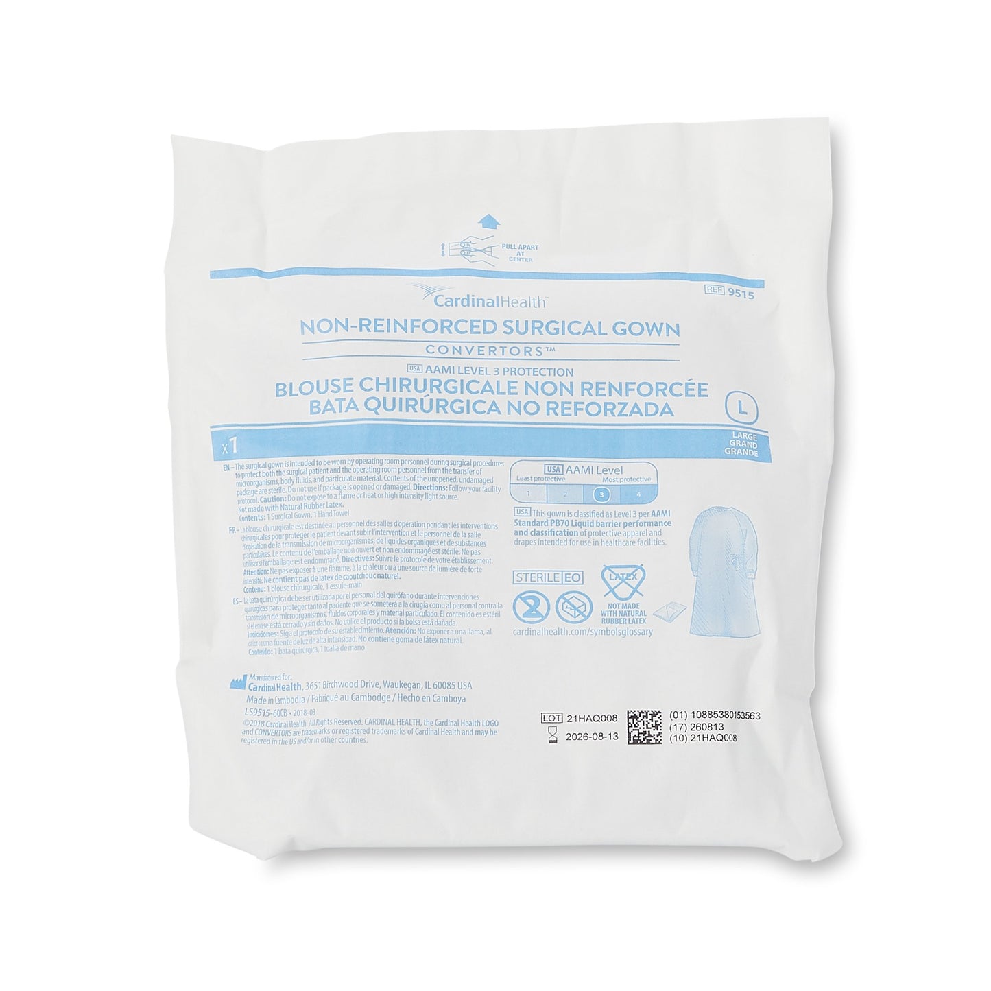 GOWN, SURG STR W/HAND TOWEL A9515 LG (20CS)