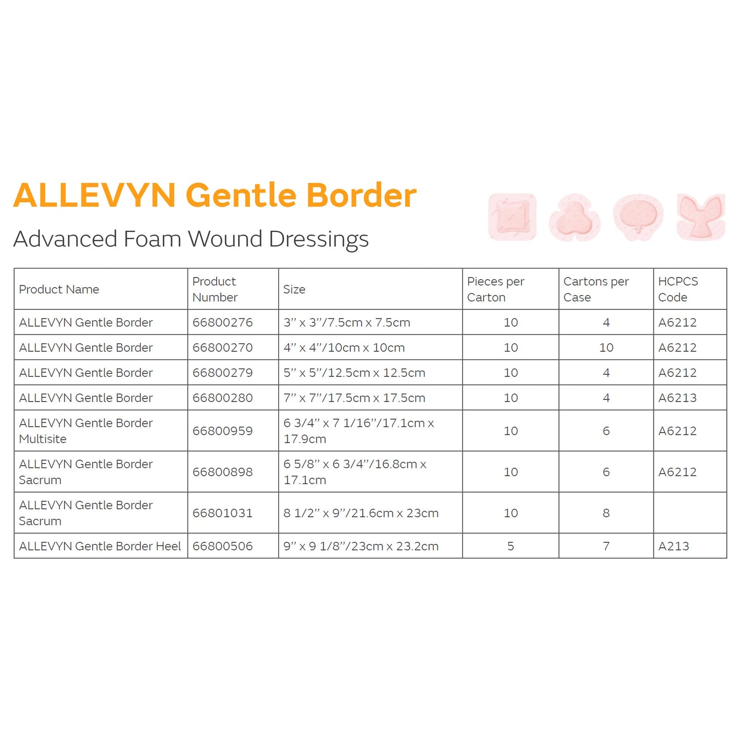 DRESSING, GENTLE BRDR ALLEVYN 6 3/4X7 1/16 (10/BX