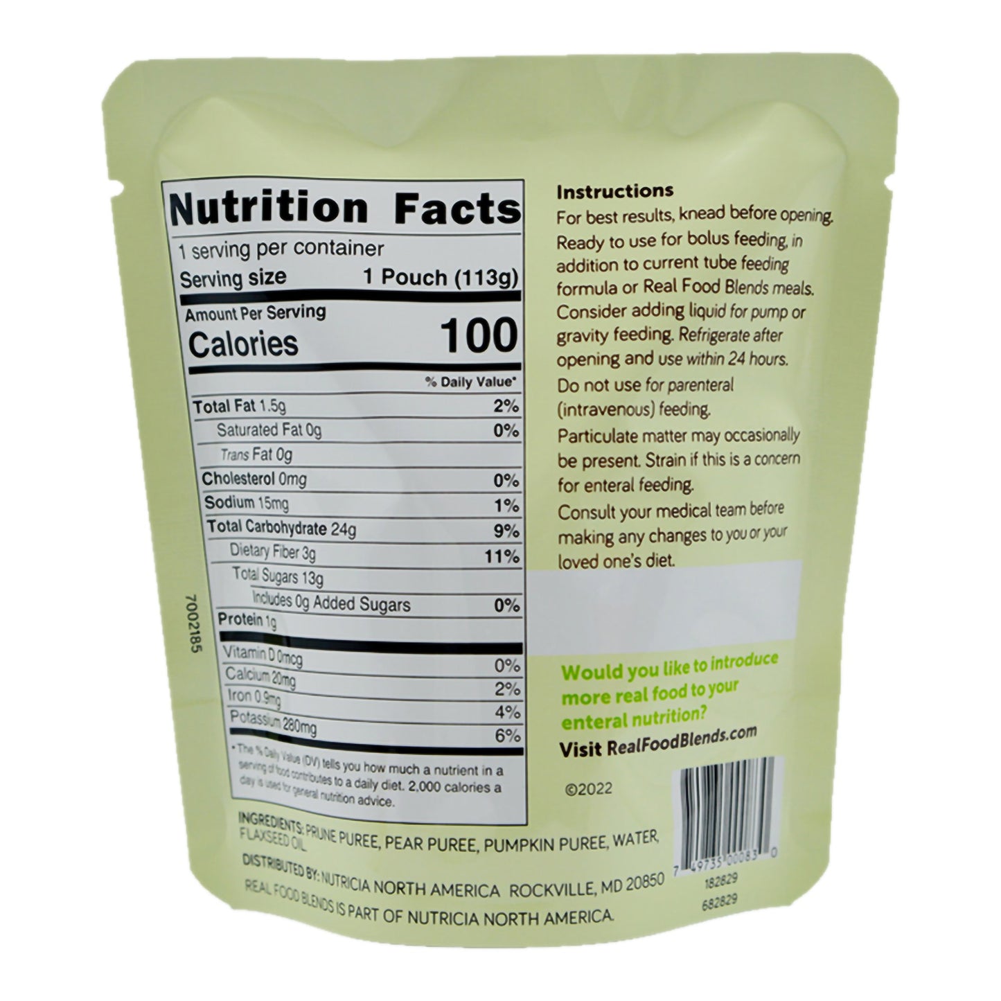 ENTERAL FEEDING, FOOD BLEND MINI PRUNE/PEARS & PUMPKN (12/CS