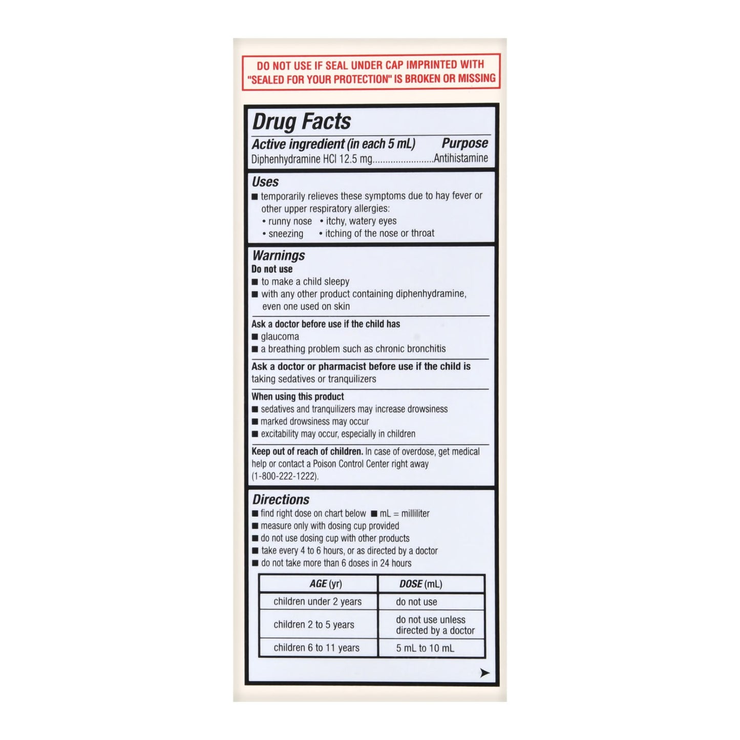 DIPHENHYDRAMINE, LIQ FT SM CHERRY12.5MG/5ML 4OZ