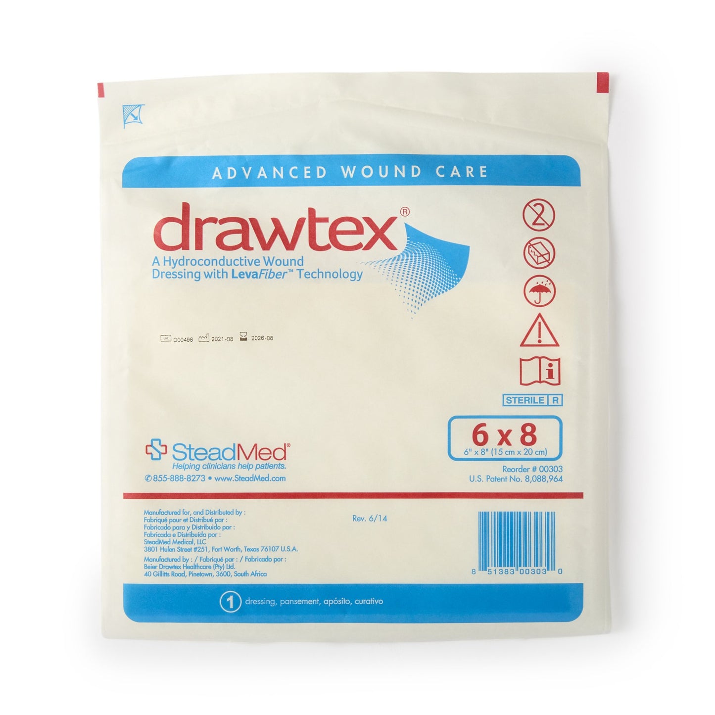 DRESSING, WND W/LEVA FIBER 6X8(10/BX) SWISAM