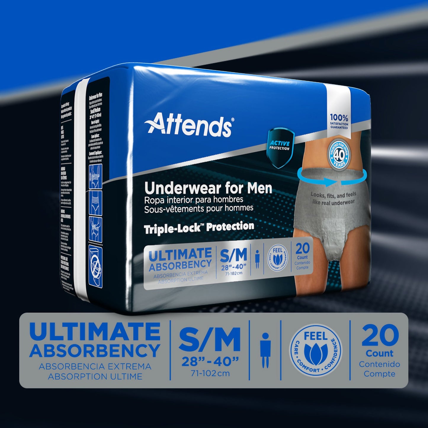 UNDERWEAR, ATTENDS ULT MALE SM/MED (20/BG 4BG/CS)