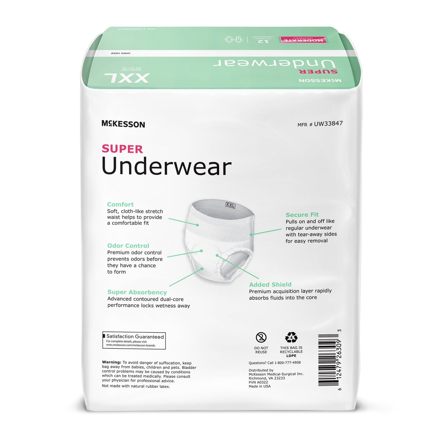 UNDERWEAR, SUPER 2XLG 68-80 (12/BG 4BG/CS)