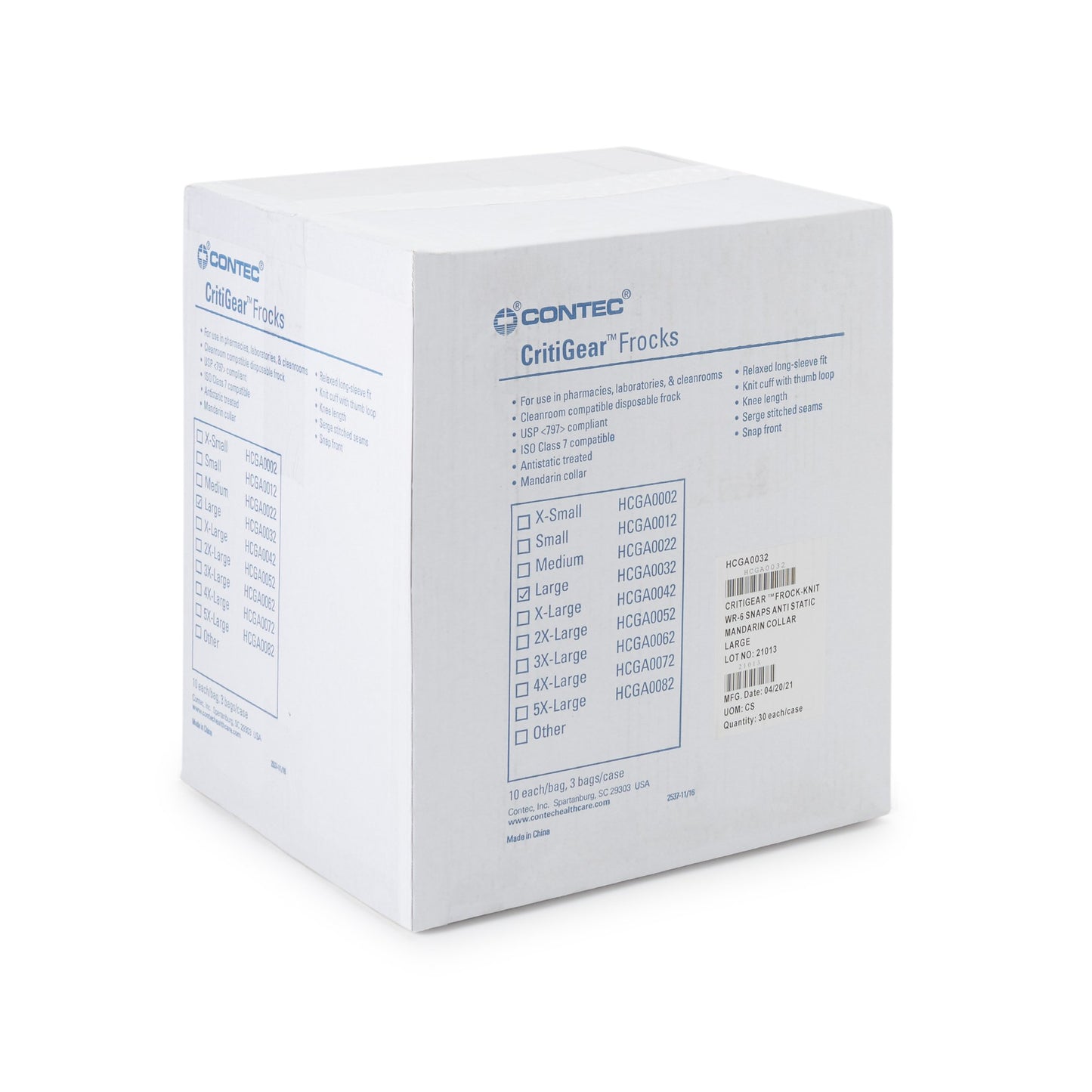 FROCK, CLEANROOM W/THUMB LOOP LG (10/BG 3BG/CS)