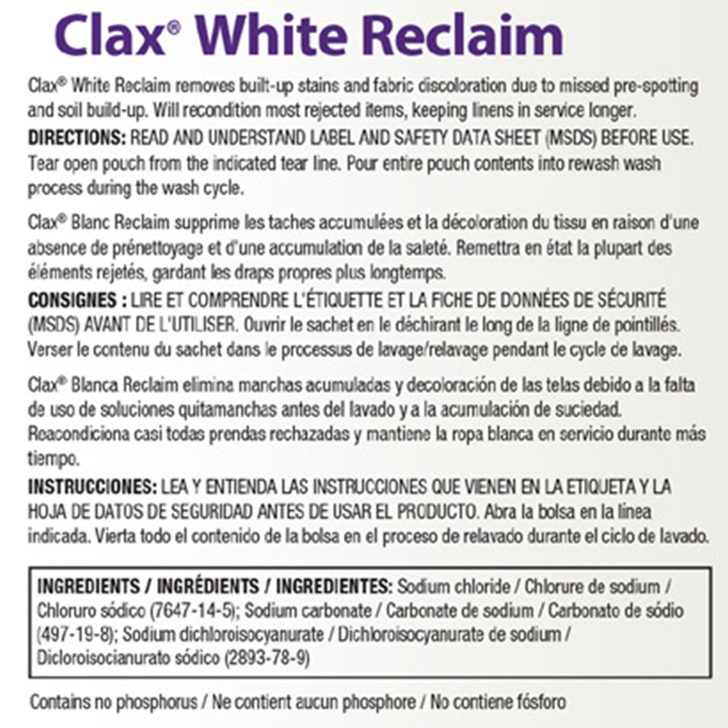 CHLORINE, LAUNDRY CLAX MAGIC WHT RECLAIM 1LB (12/CS)
