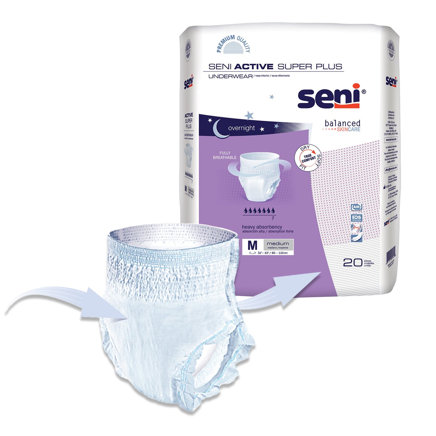 UNDERWEAR, INCONT ACTIVE SUPER+ MED 31"-43" (20/PK 4PK/CS)