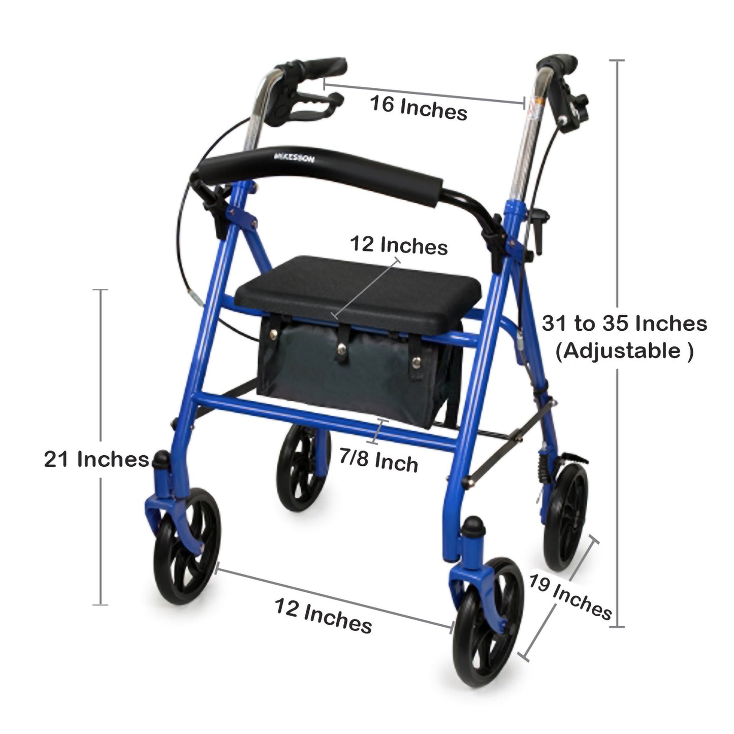 WALKER, ROLLATOR DURA FOLDING STEEL W/7.5" WHLS BLU 300LB