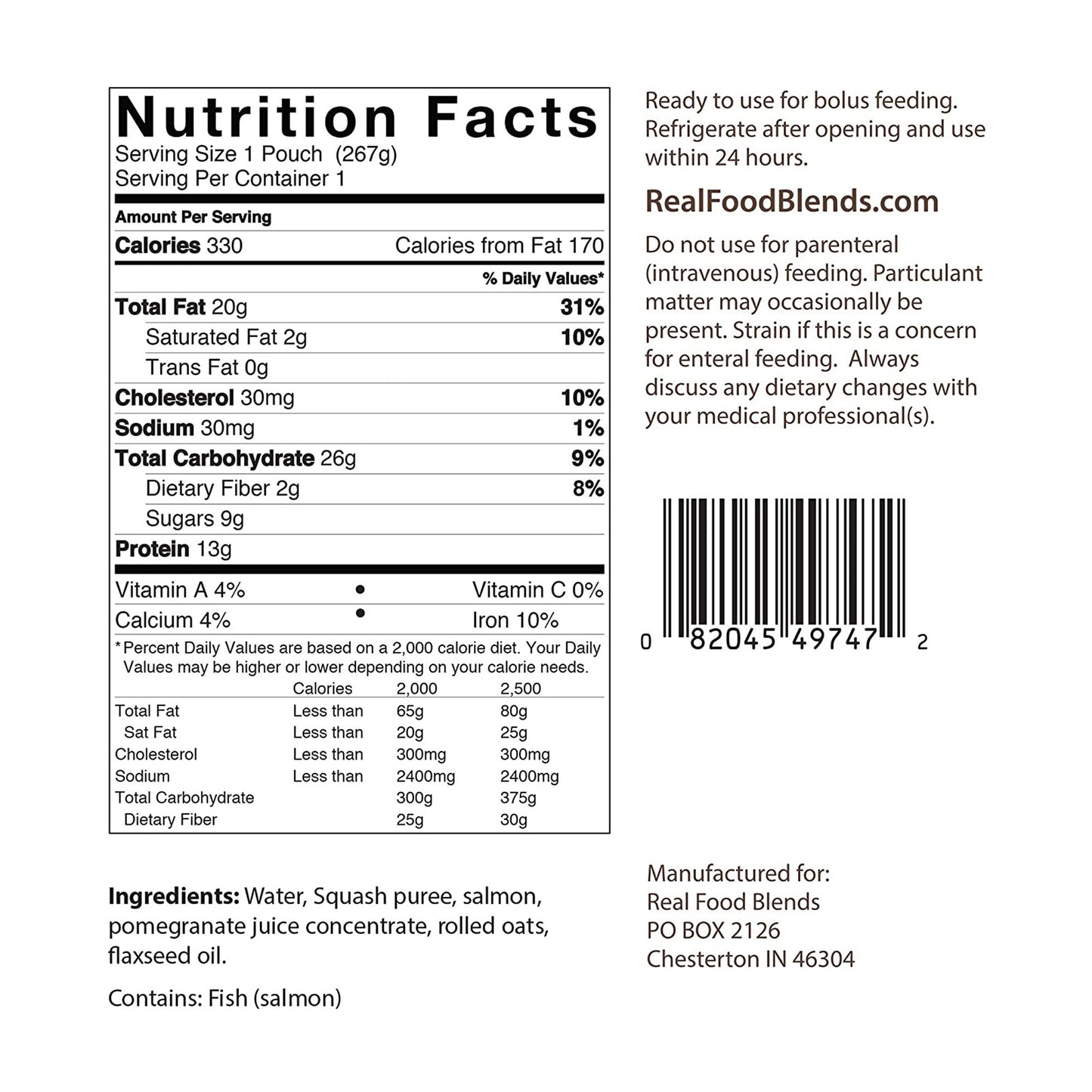 ENTERAL FEEDING, SALMON/OATS &SQUASH (12/CS)