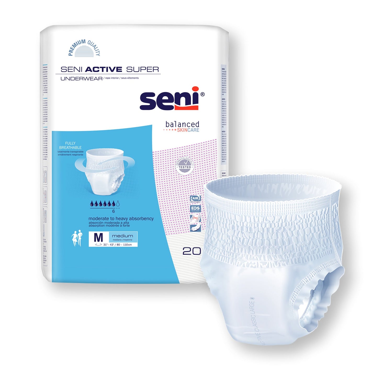 UNDERWEAR, INCONT ACTIVE SUPERMED 31"-43" (20/PK 4PK/CS)