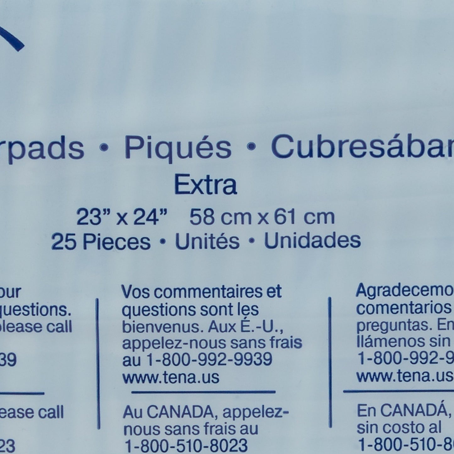 UNDERPAD, TENA X BLU 24X24" (25/PK 8PK/CS) SCAPER