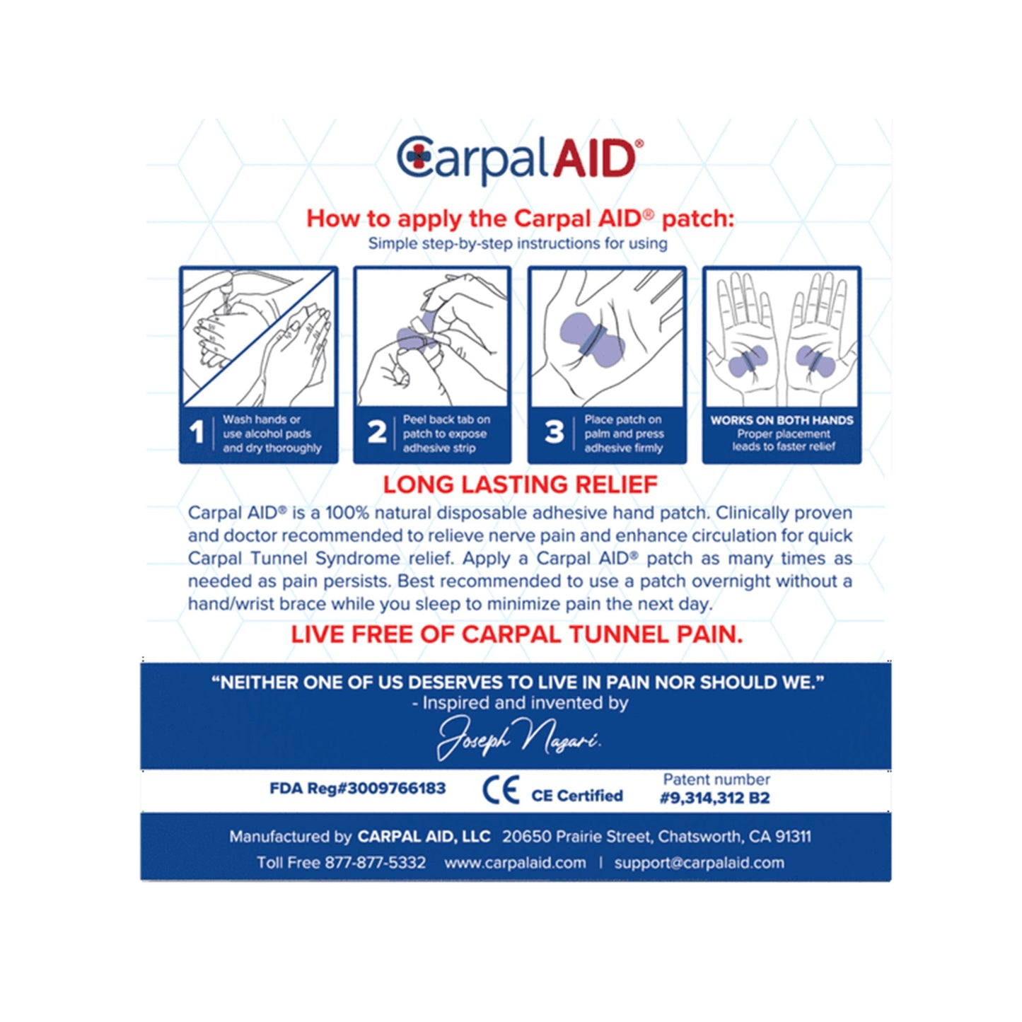 PATCH, HAND CARPAL AID PATCH SM (20/PK 48PK/CS)