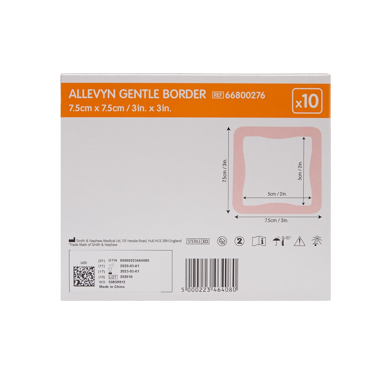 DRESSING, ALLEVYN GENTLE BRDR 3"X3" (10/BX 4BX/CS)