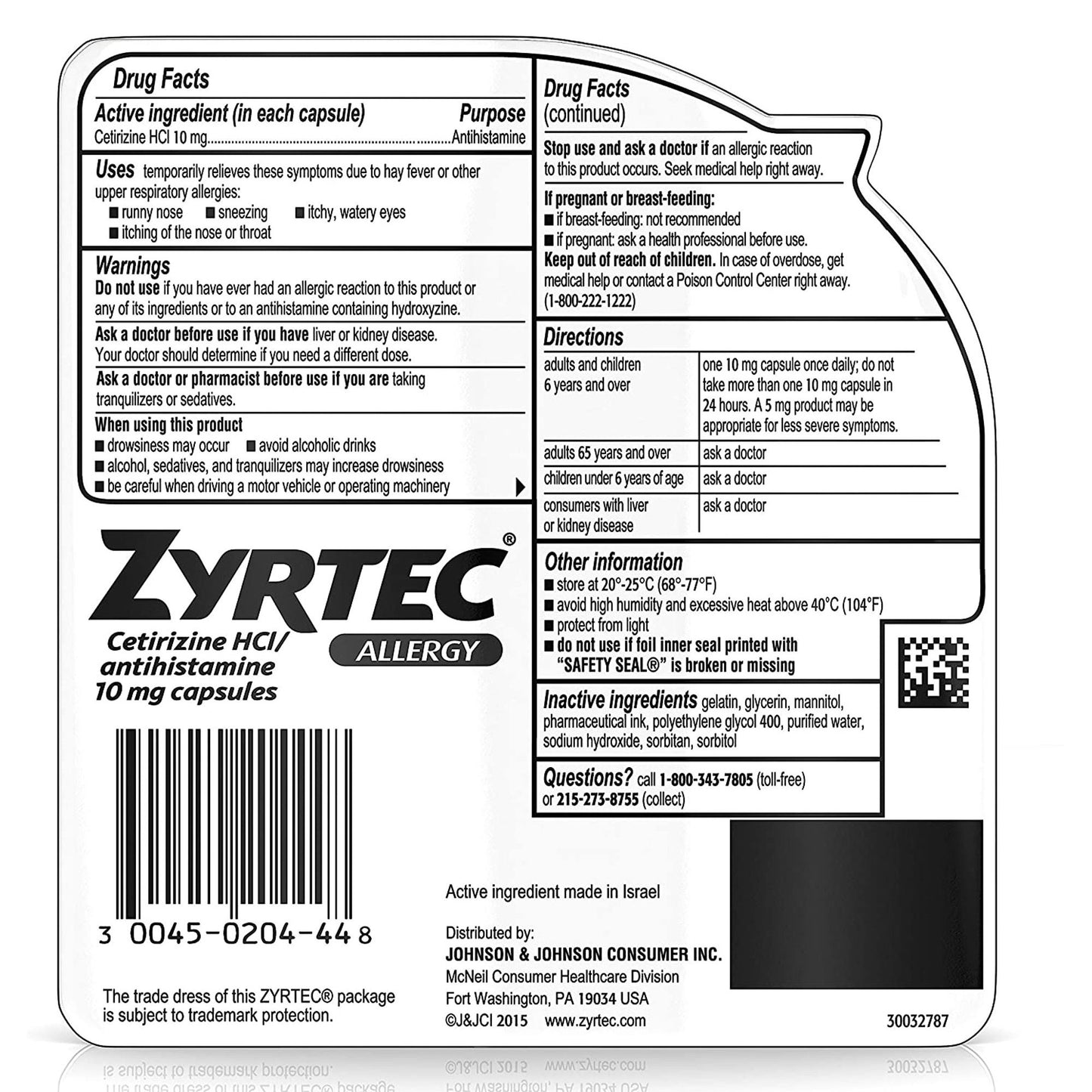 ZYRTEC, CAP LIQ GEL ALLERGY 10MG (40/BT)