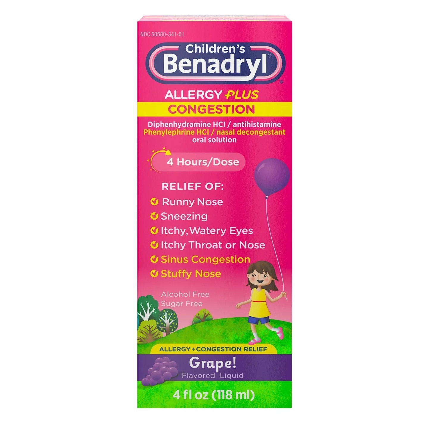 BENADRYL, LIQ CHLD ALLERGY+CONGESTION GRAPE 5-12.5MG/5ML 4OZ