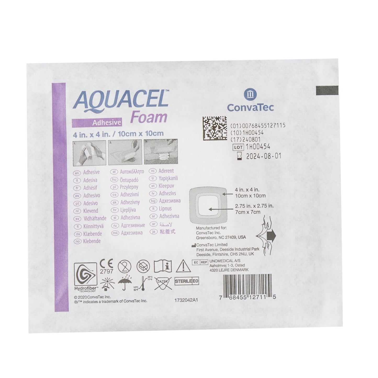DRESSING, WOUND AQUACEL ADH FOAM 4"X4" (10/BX 18BX/CS)