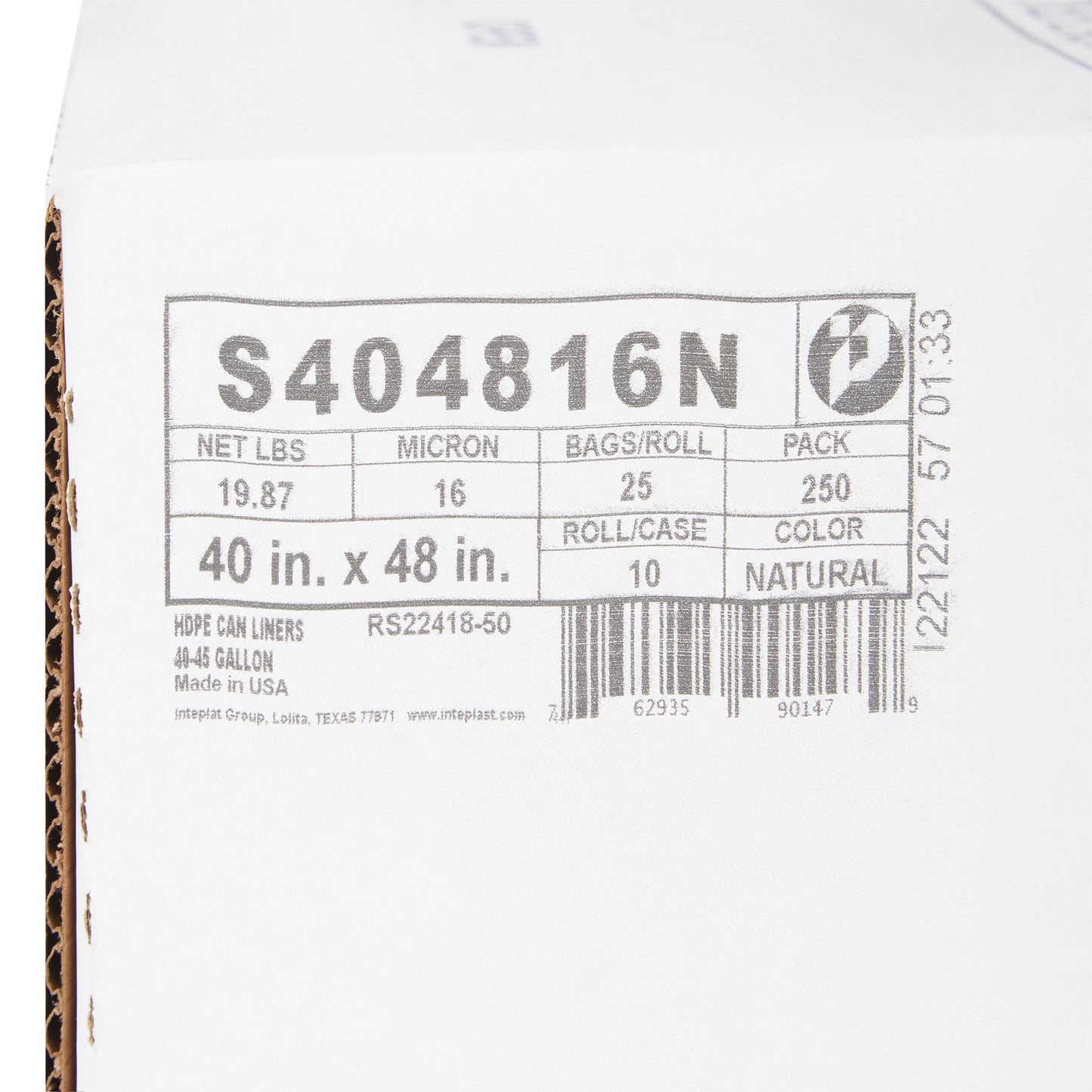 LINER, CAN CLR 16MIC 40"X48"40-45GL (250/CS)