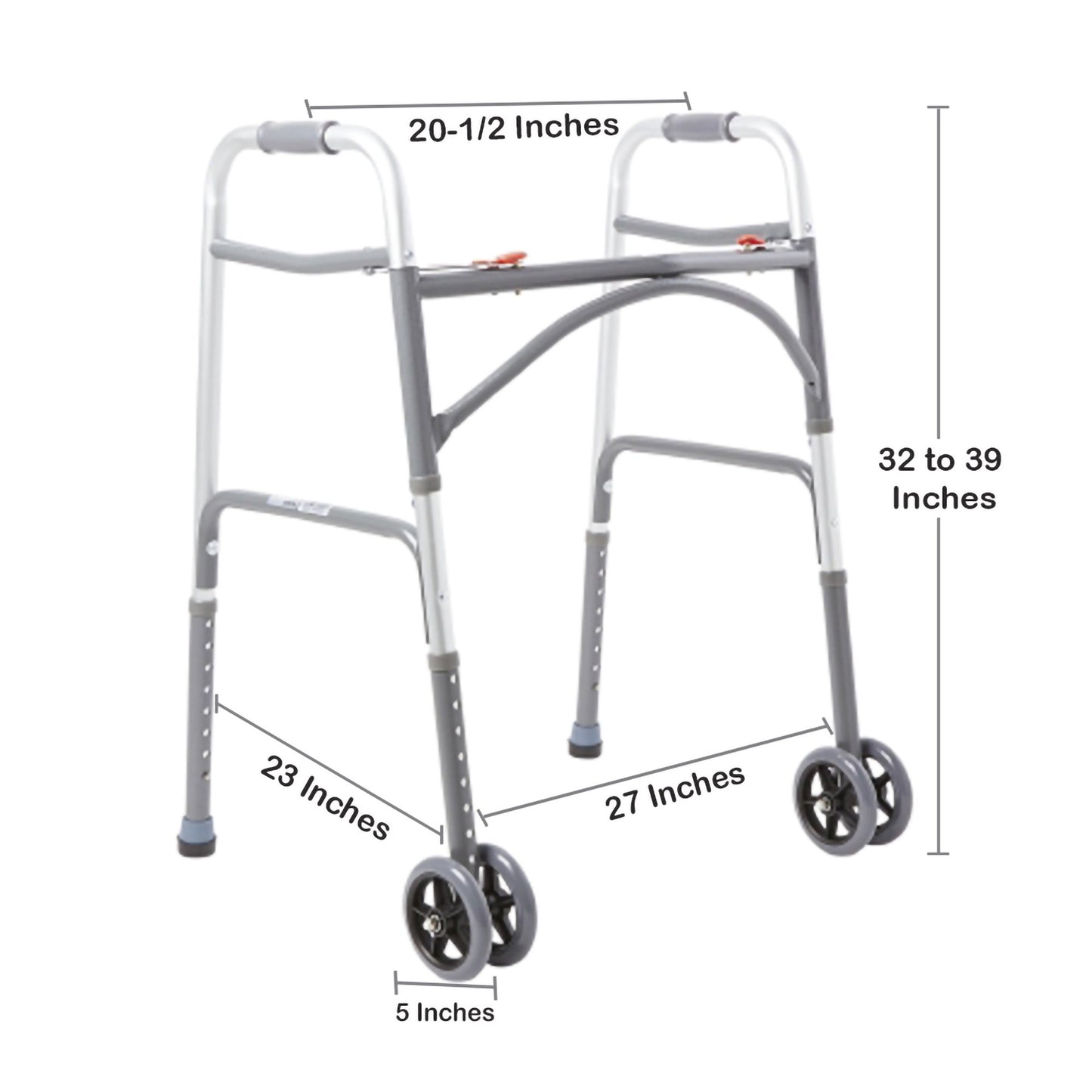 WALKER, FOLDING STEEL W/WHLS HVY DUTY ADLT 500LB (2/CS)