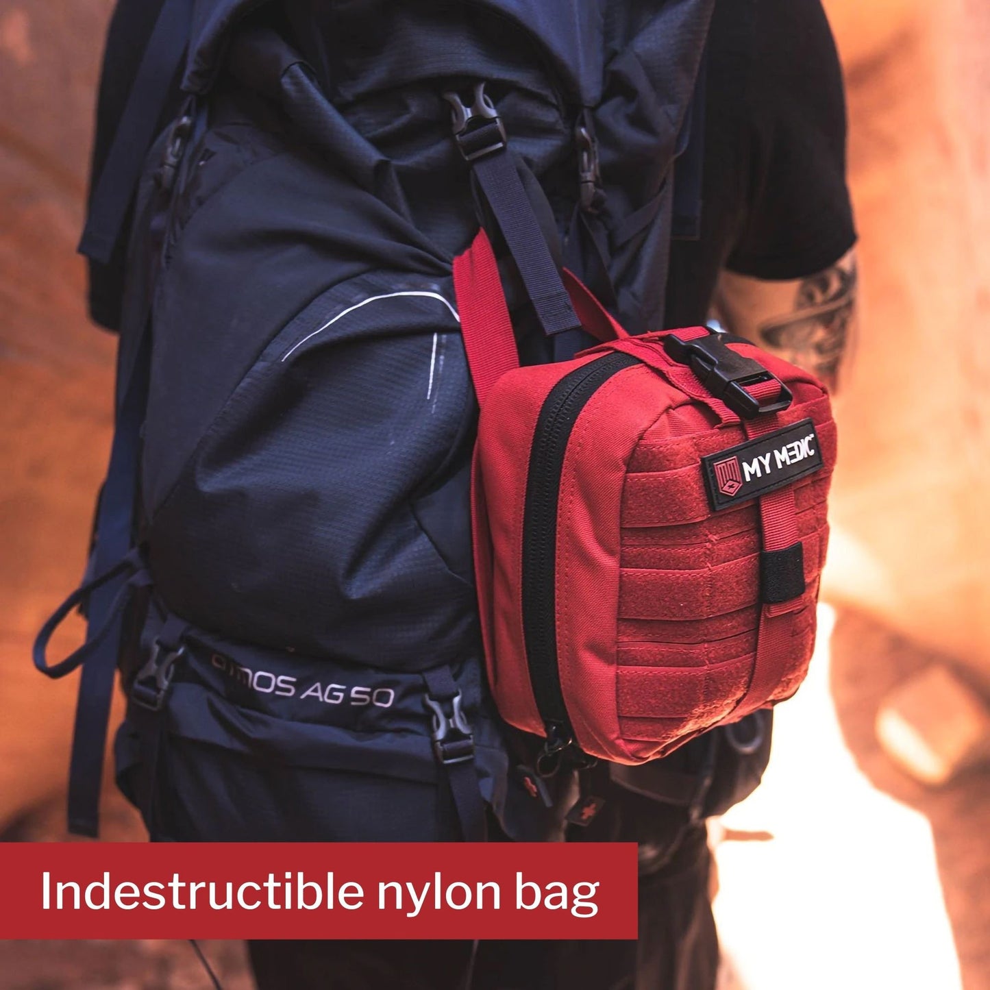 FIRST AID KIT, MYFAK STD NYLONBAG 100PC RED 7.5X6.5X5"