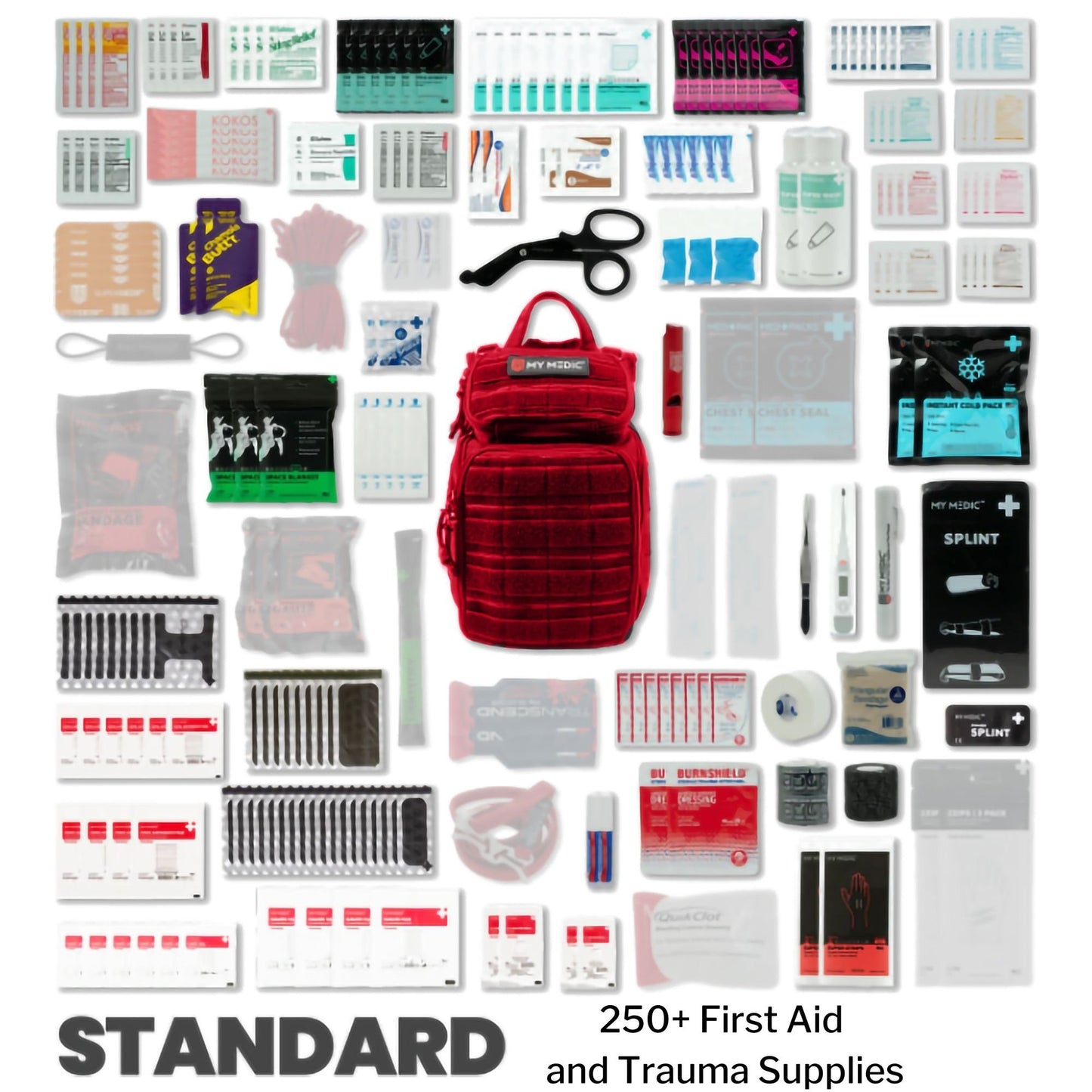 FIRST AID KIT, RECON STD 250PCNYLON BAG RED 12.5X8.5X7.25"