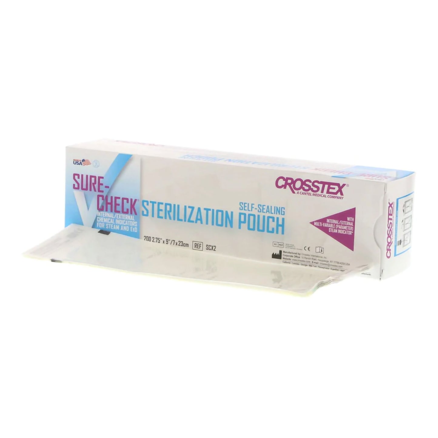 POUCH, STERILIZATION SURECHEC 2.75"X9" (200/BX 20B CROSTX
