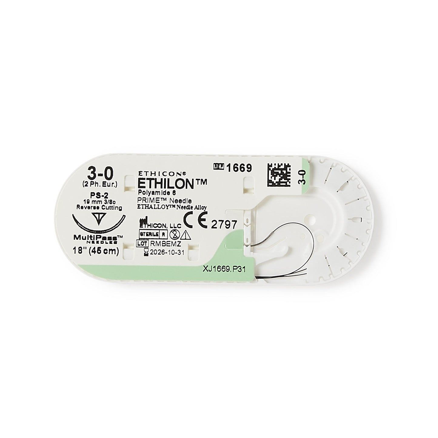 SUTURE, ETHILON BLK MONO 3-0 18" PS-2 (36/BX)