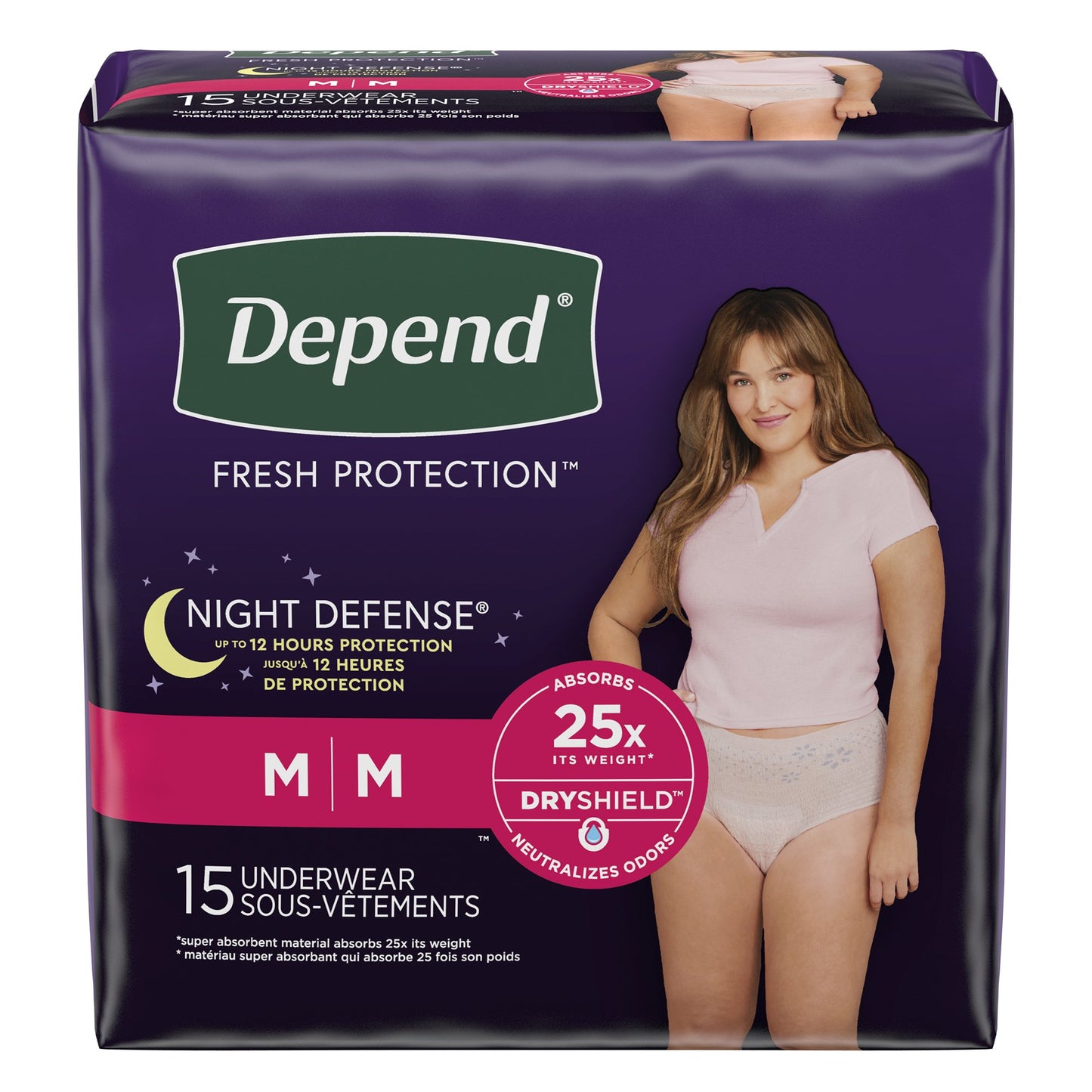 UNDERWEAR, INCONT DEPEND OVRNIGHT BLUSH FML MED (15/PK 4PK