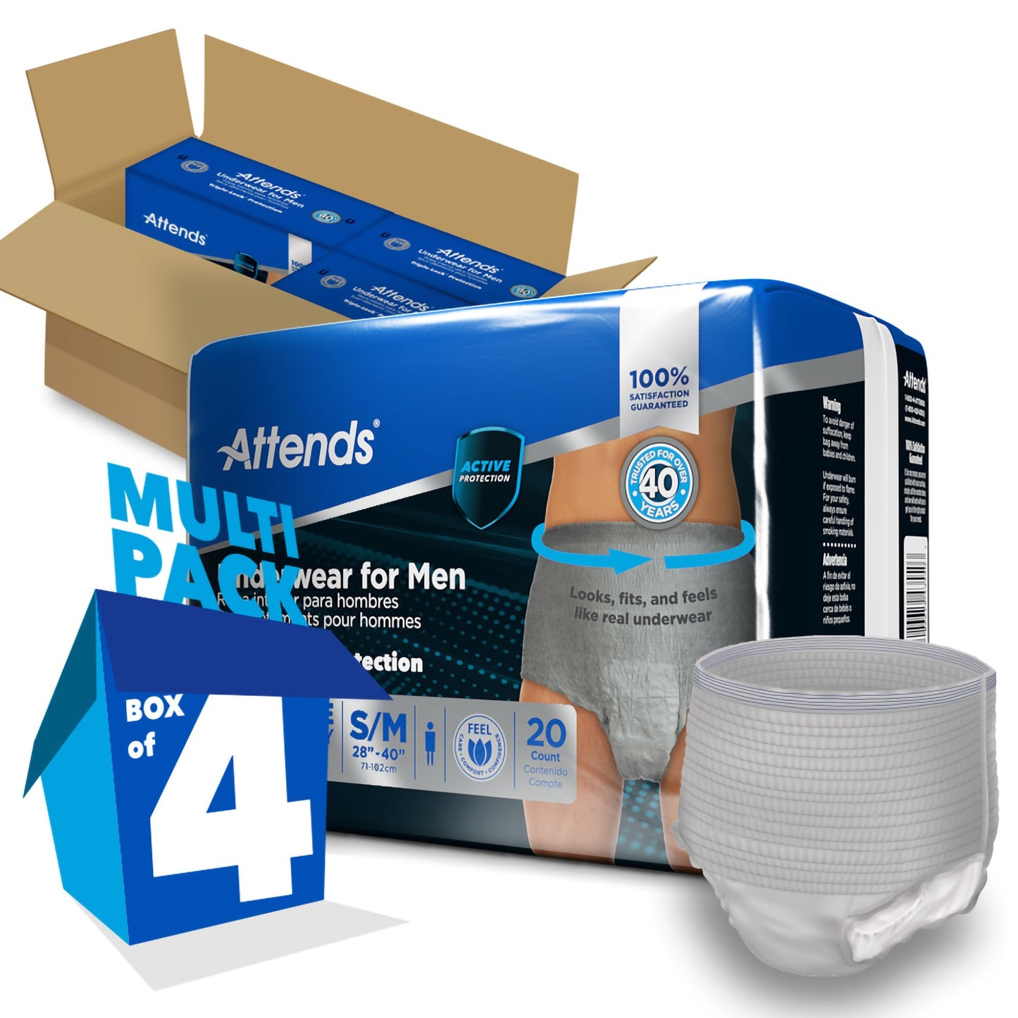 UNDERWEAR, ATTENDS ULT MALE SM/MED (20/BG 4BG/CS)