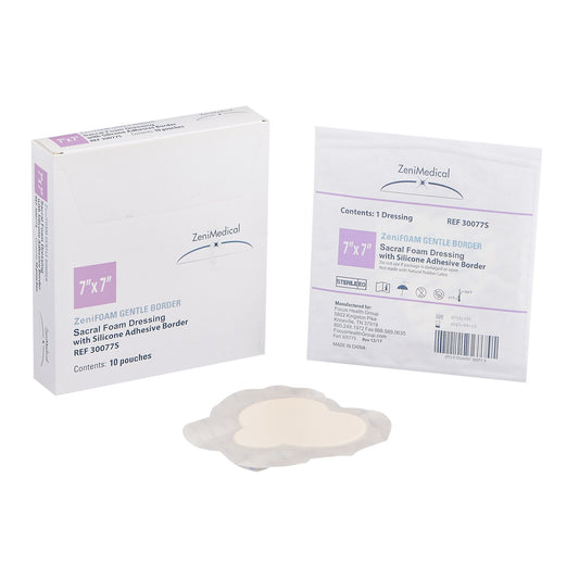 DRESSING, GENTLE BORDER ZENIFOAM SACRAL 7"X7" (10/BX)