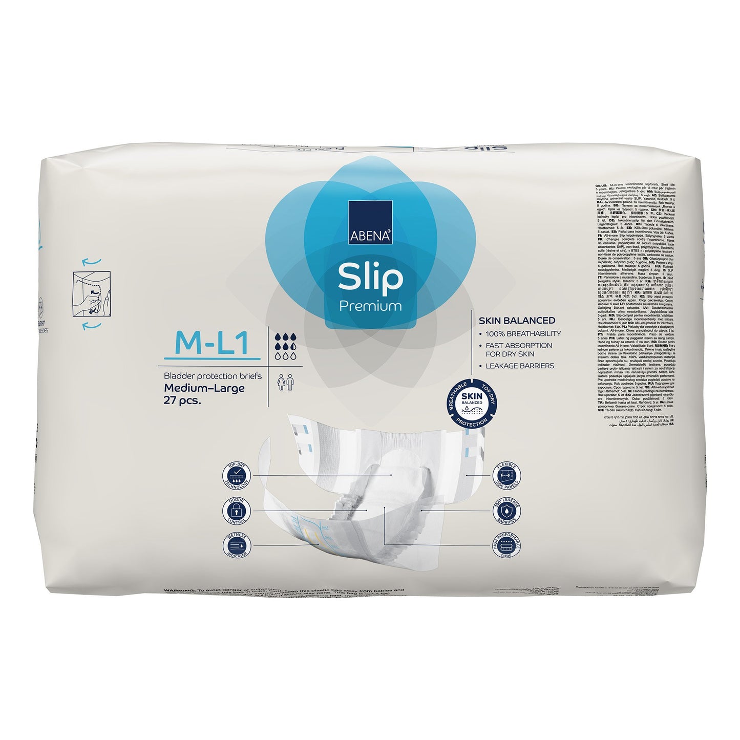 BRIEF, INCONT SLIP FLEX FIT PREM M1-L1 MED/LG (27/PK 4PK/CS)