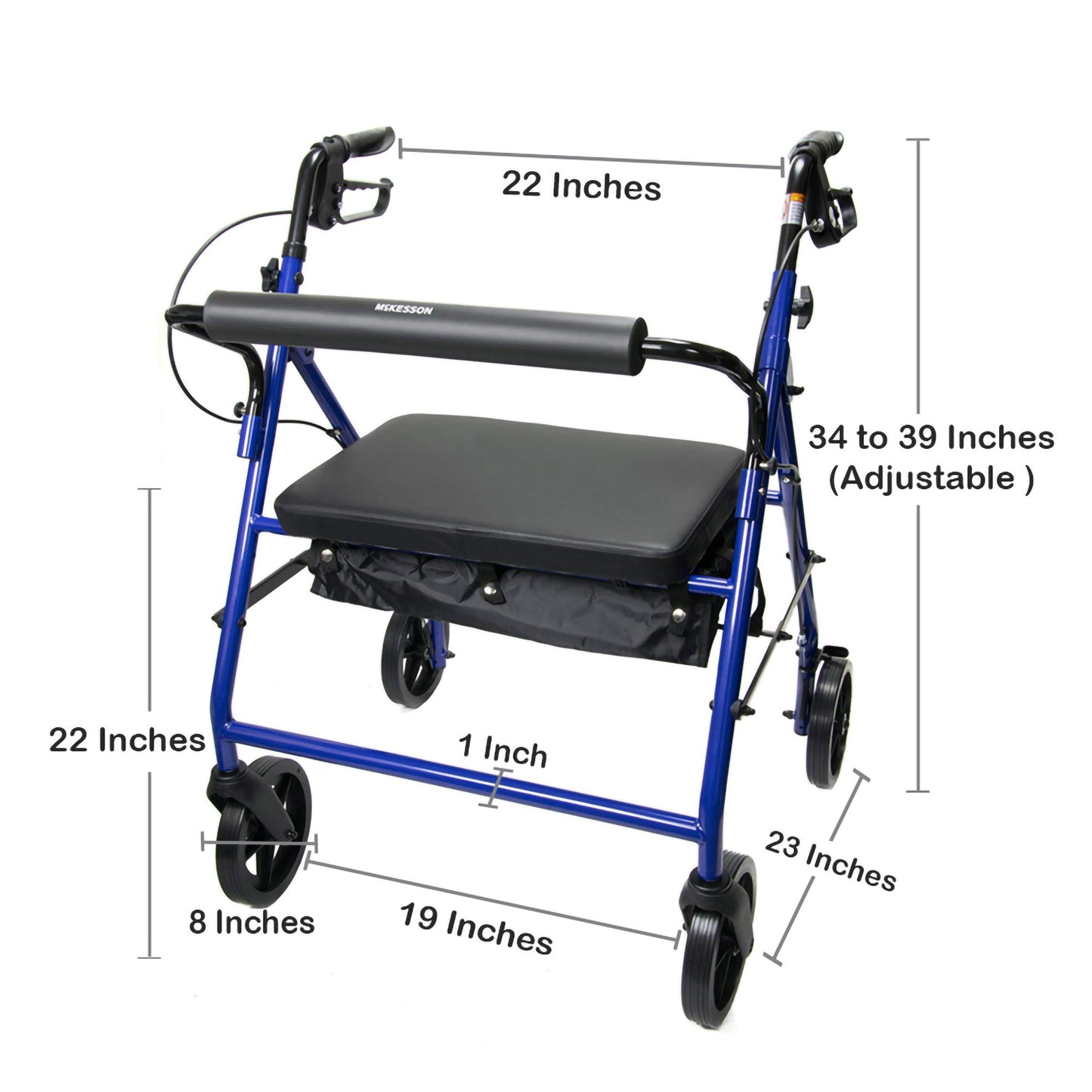 WALKER, ROLLATOR HVY DUTY FOLDING STEEL W/8" WHLS BLU 400LB