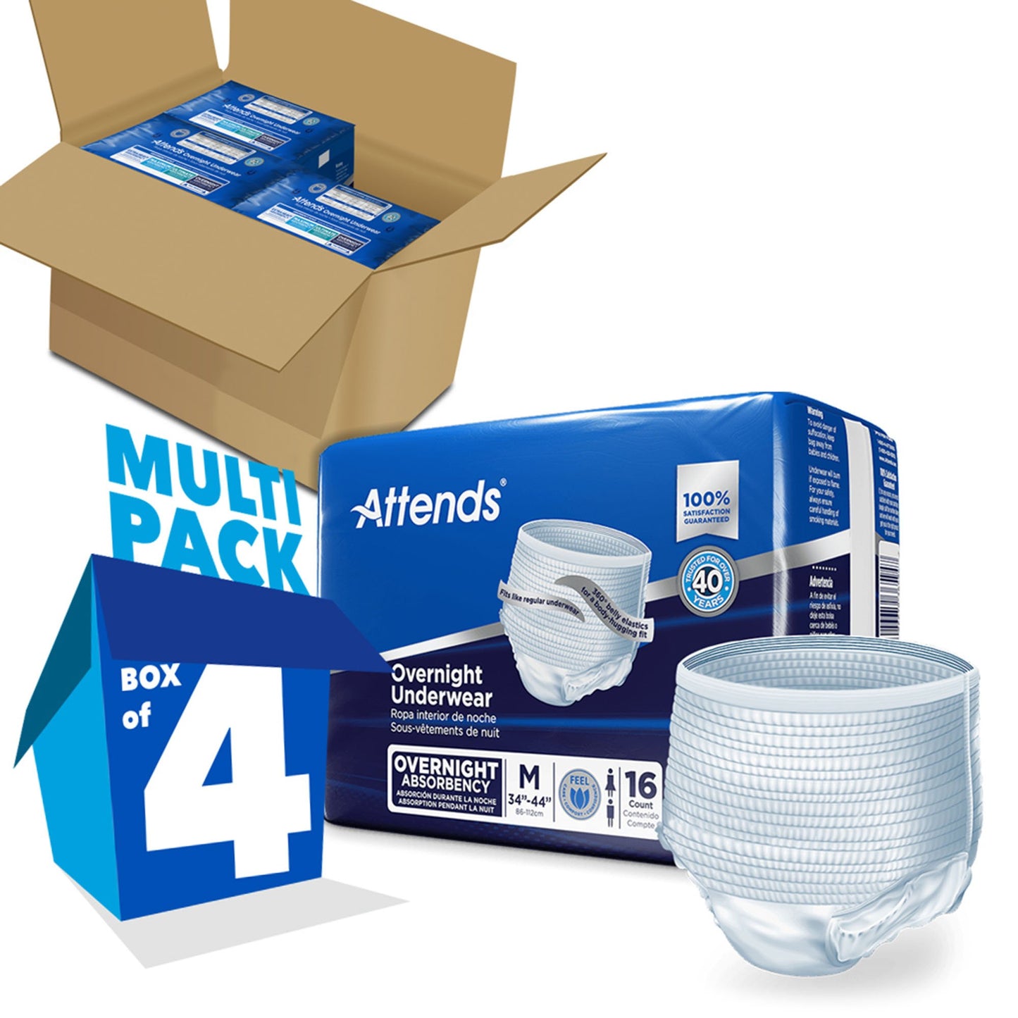 UNDERWEAR, INCONT OVERNIGHT SUPER+ MED (16/BG 4BG/CS)