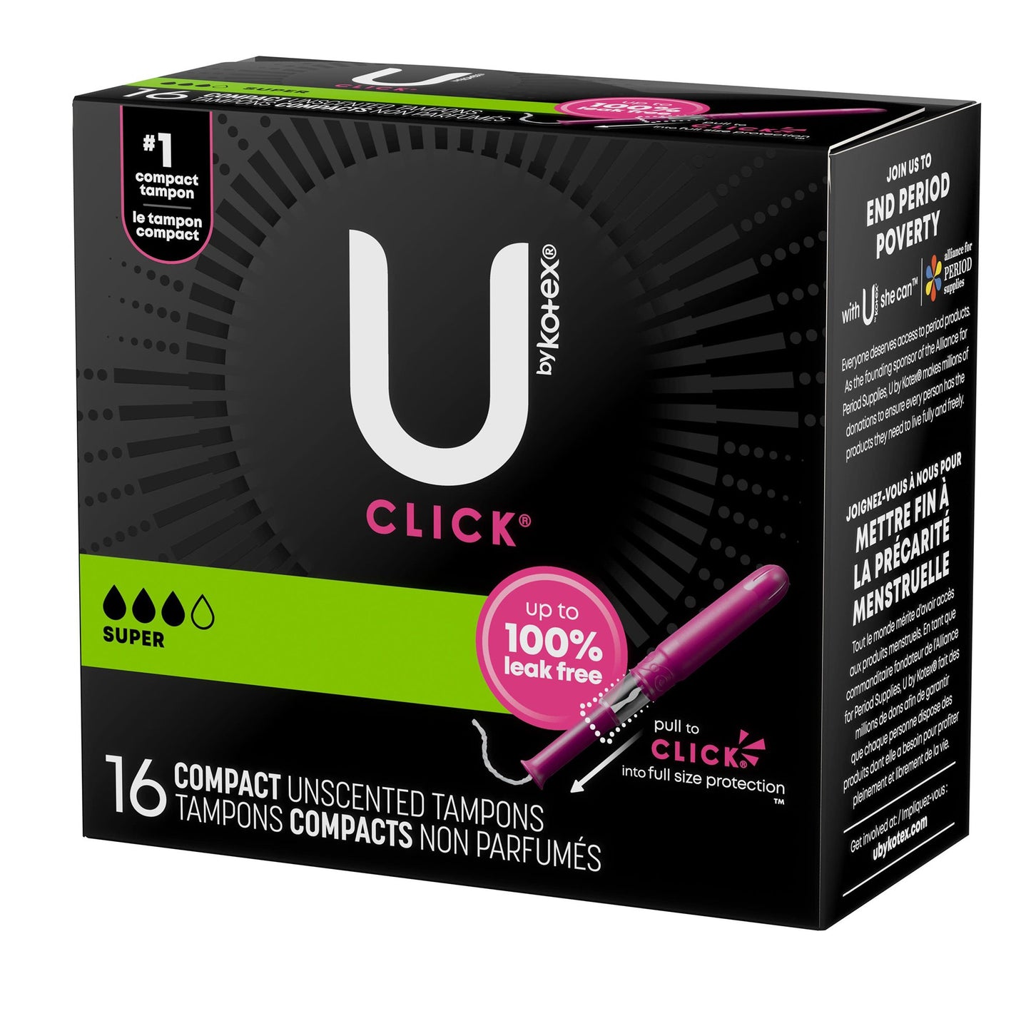 TAMPON, U BY KOTEX CLICK SUPERPREM SUPER ABSRB(16/PK 8PK/CS)