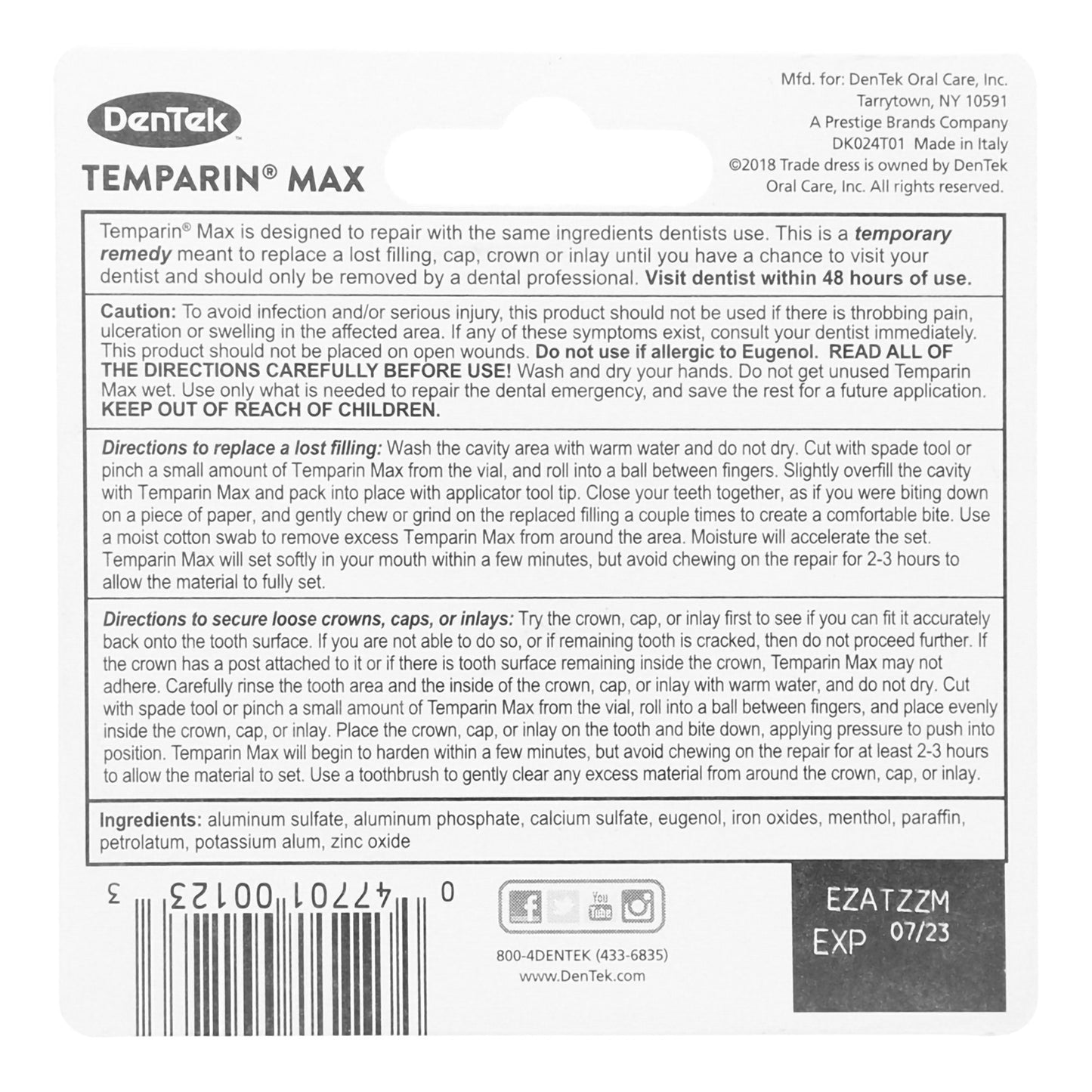 TEMPARIN, FILLING PASTE 1-STEPMAX HOLD 0.7 OZ