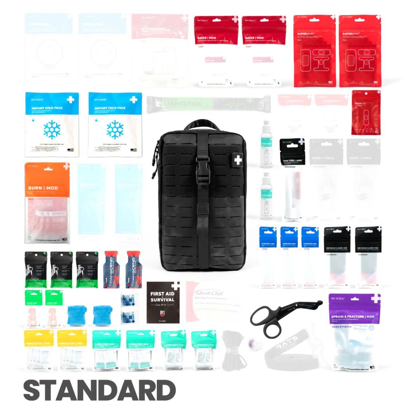 FIRST AID KIT, MYFAK LG STD 200PC NYLON BG BLK 14X8.75X6"