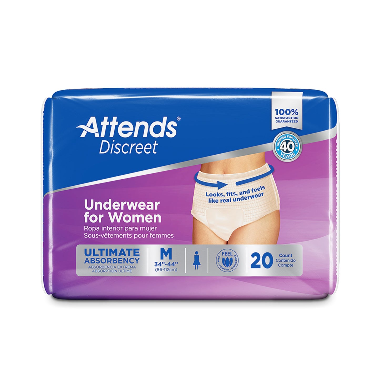 UNDERWEAR, DISCREET ATTENDS FML SM/MED (20/BG 4BG/CS)