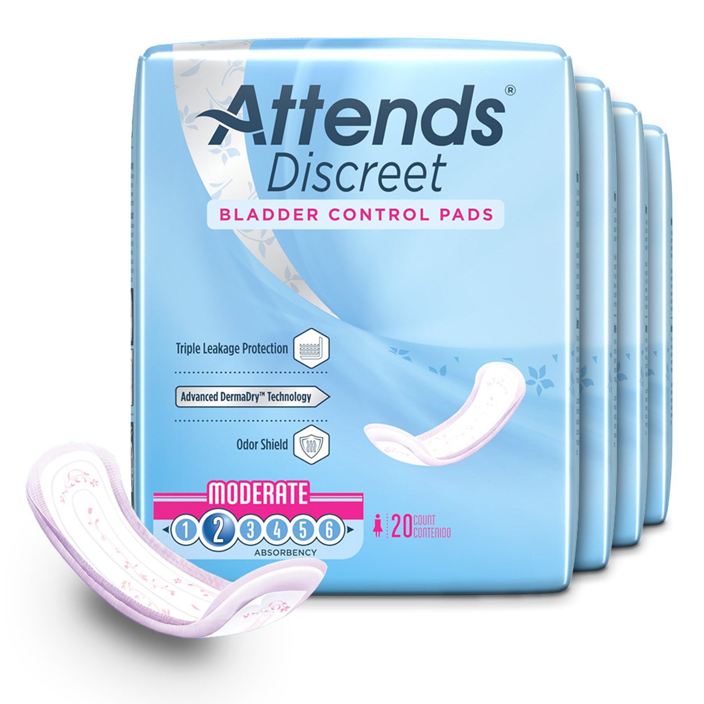 PAD, BLADDER CNTRL ATTENDS DISCREET MODERATE (20/BG 10BG/CS)