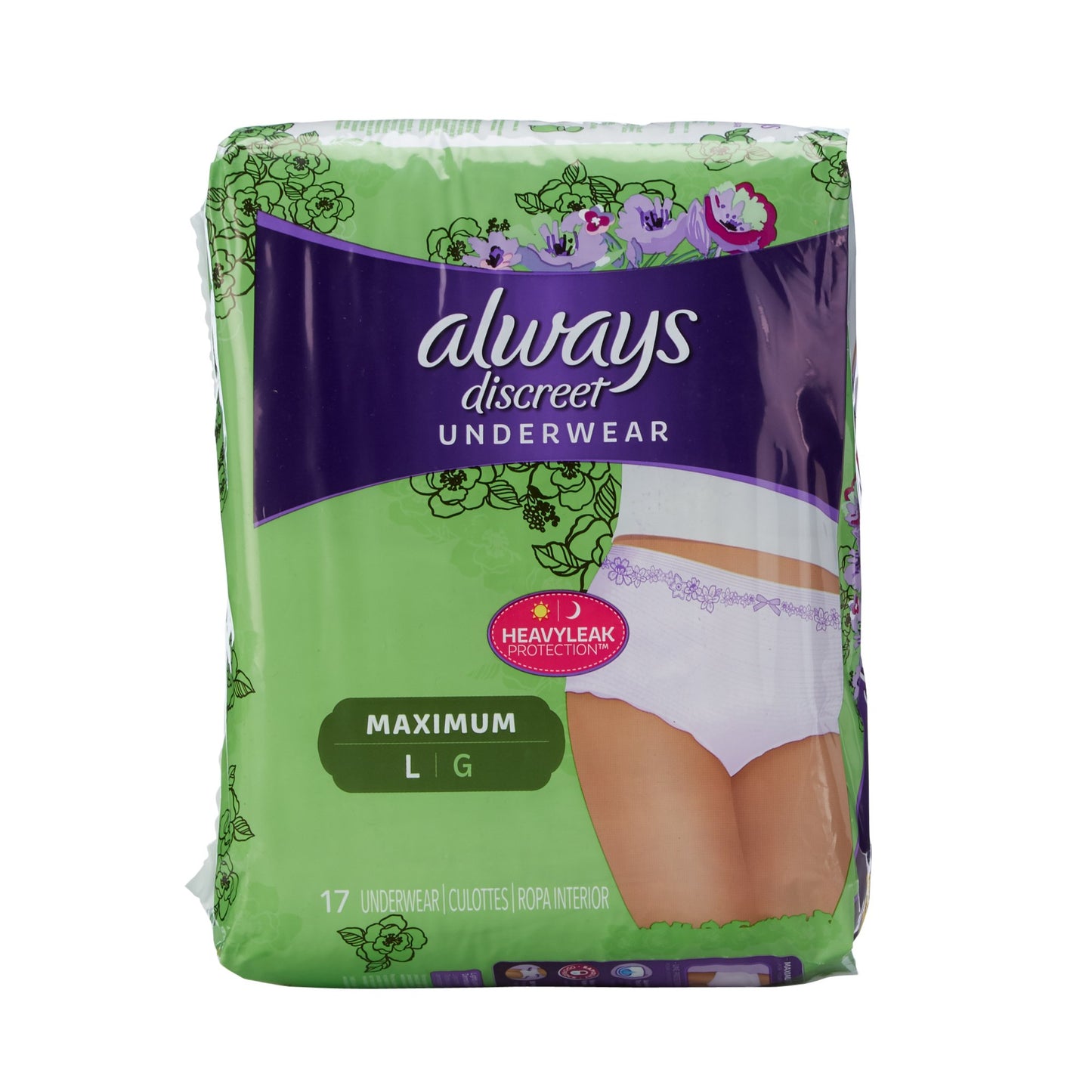 UNDERWEAR, PROTECTIVE ALWAYS DISCREET MAXI LG (17/ 9PG