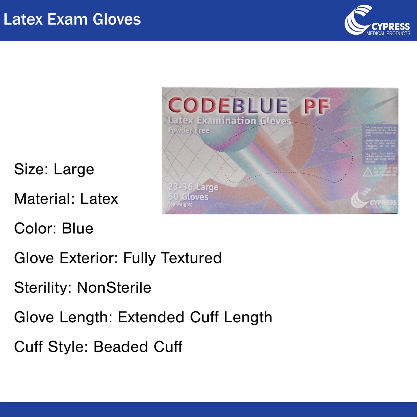GLOVE, EXAM LTX LG N/S EXTCF CODEBLUE (50/BX 10BX/CS)